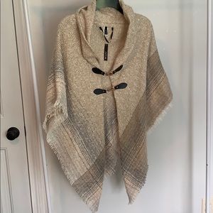 Tan and gray sweater poncho